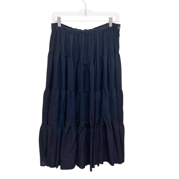 Vintage Handmade Black Heavy Rayon Blend Tiered Midi Skirt Size M - Picture 1 of 6